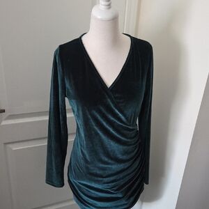 Elegant Velvet Wrap Top in Teal